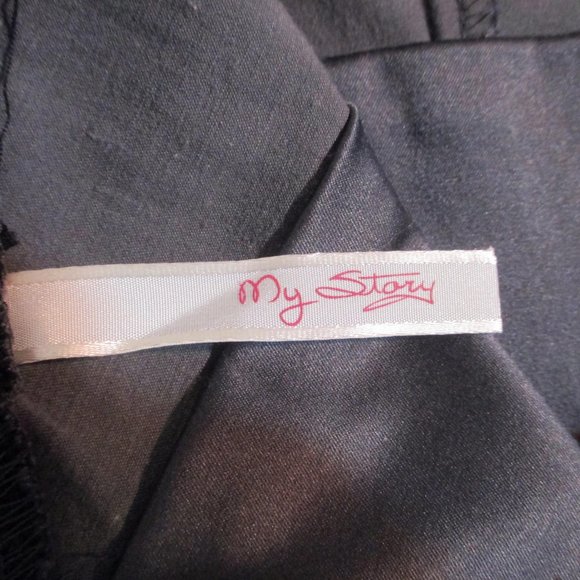 MY STORY Grey Satin/Black Lace Mini SZ SMALL BACK LESS DRESS - Picture 9 of 10